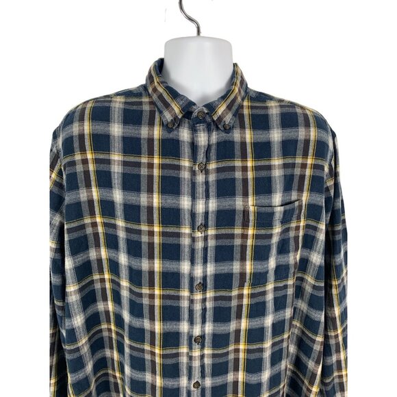 St. John's Bay Mens Flannel Shirt Blue Plaid Button-Down Long Sleeve Size XL - Picture 2 of 9